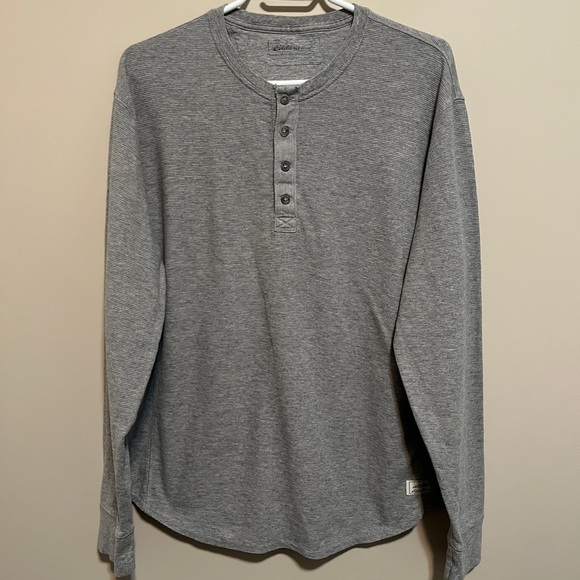 Eddie Bauer Gray Waffle Henley Shirt, Size L - Picture 1 of 7